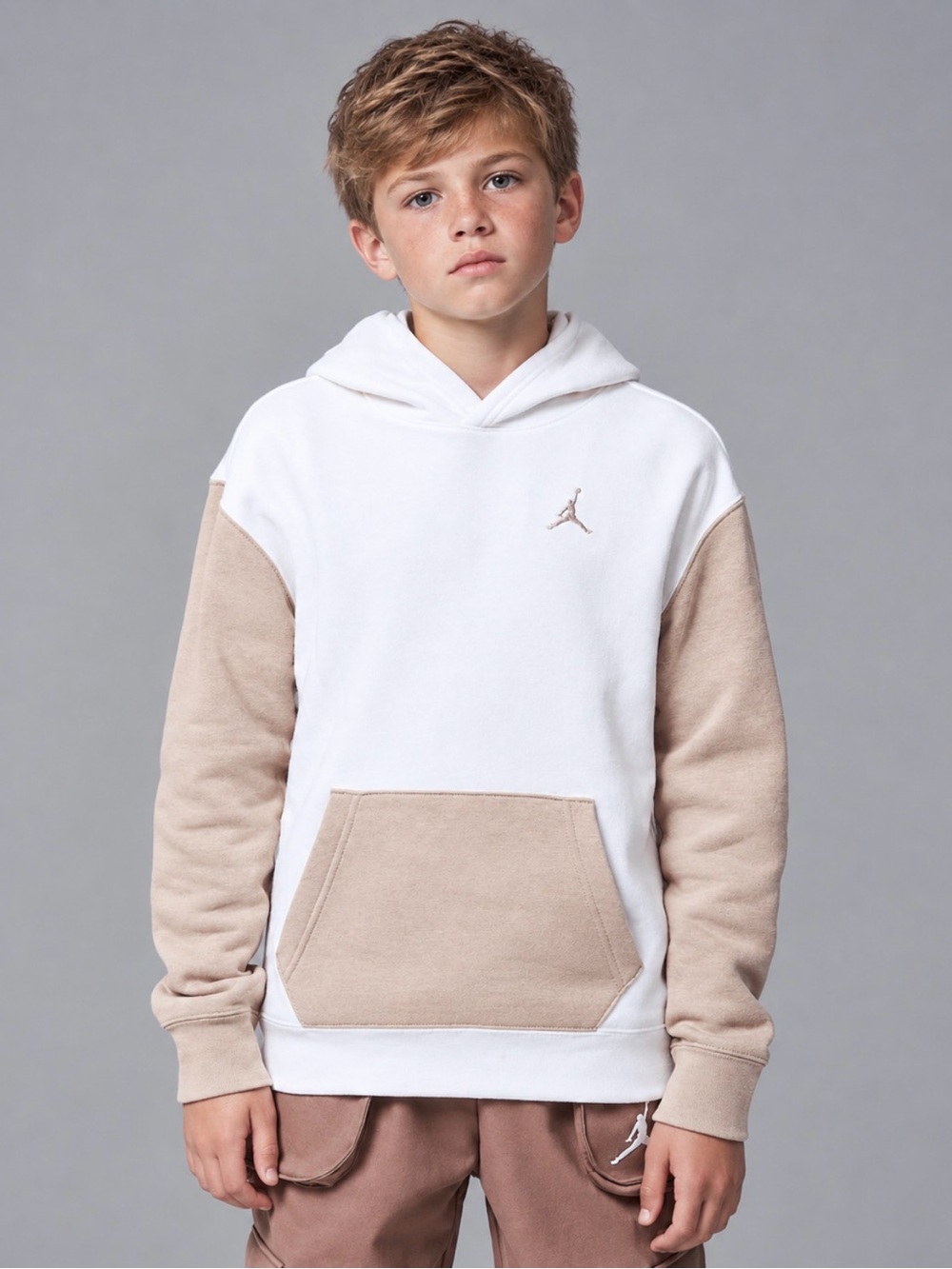 Jordan Brooklyn Colorblock Hoodie White & Brown Medium